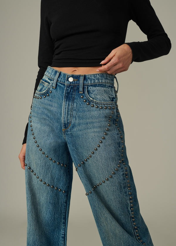 Studded High-Rise Straight-Leg Denim Jeans