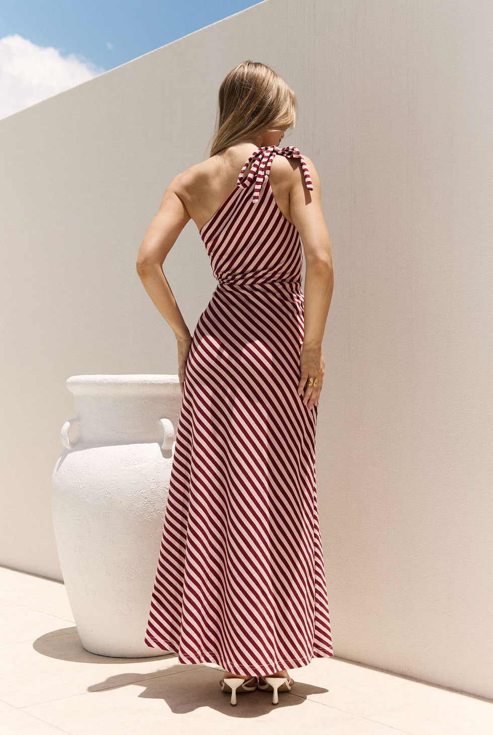 Deep Red And Pink Stripe Maxi Dress