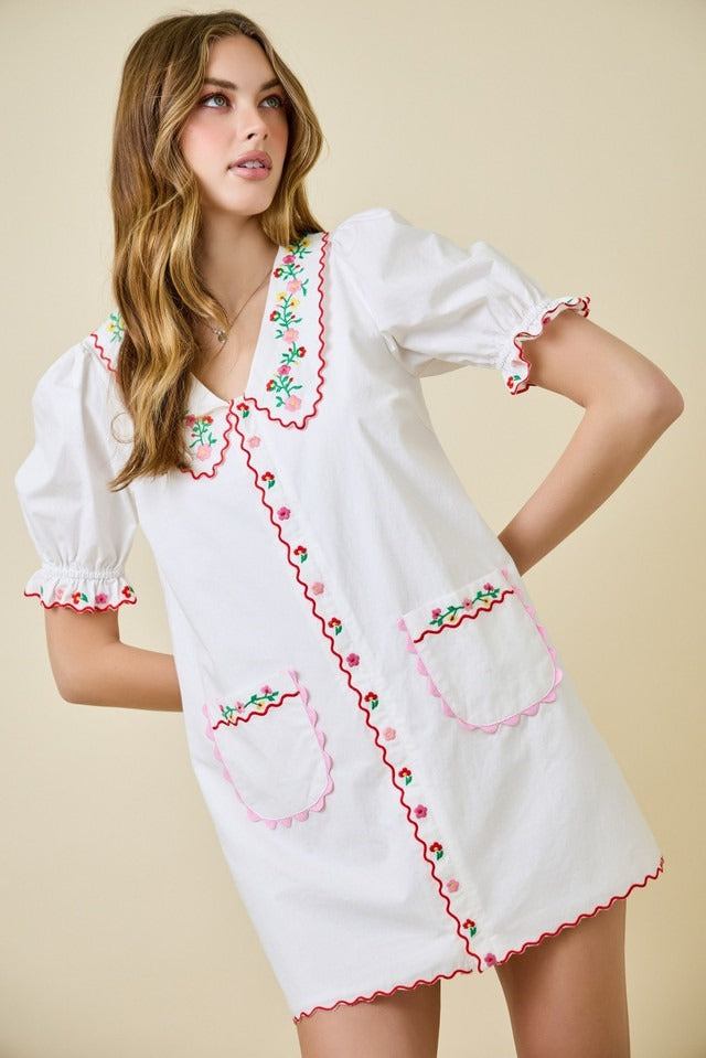 Mary Jane Print Puff Sleeve Mini Dress