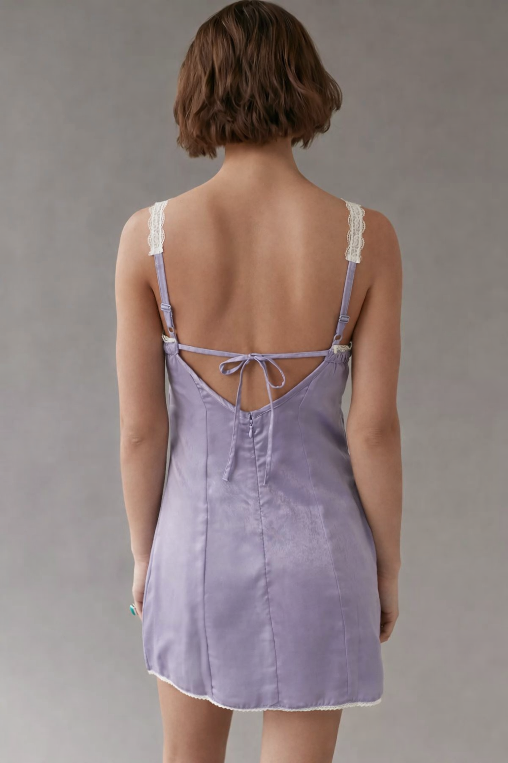 Lavender Lace Trim Slip Mini Dress