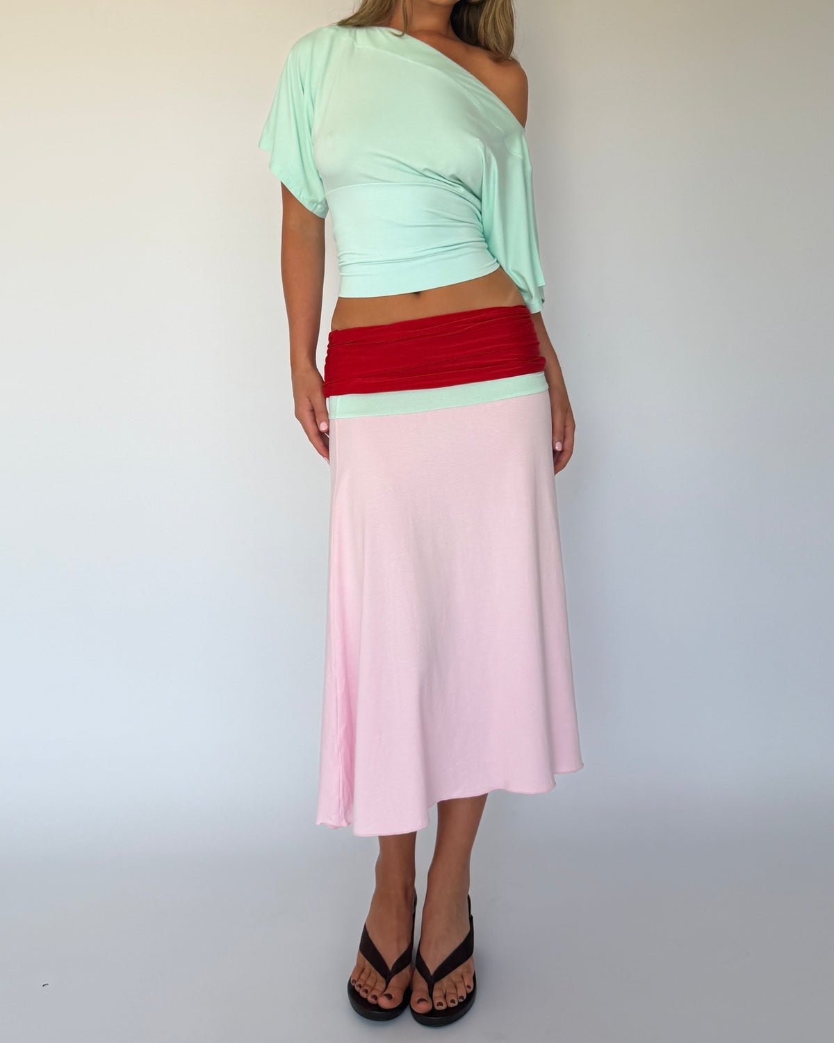 Mint Asymmetrical One-Shoulder Draped Top