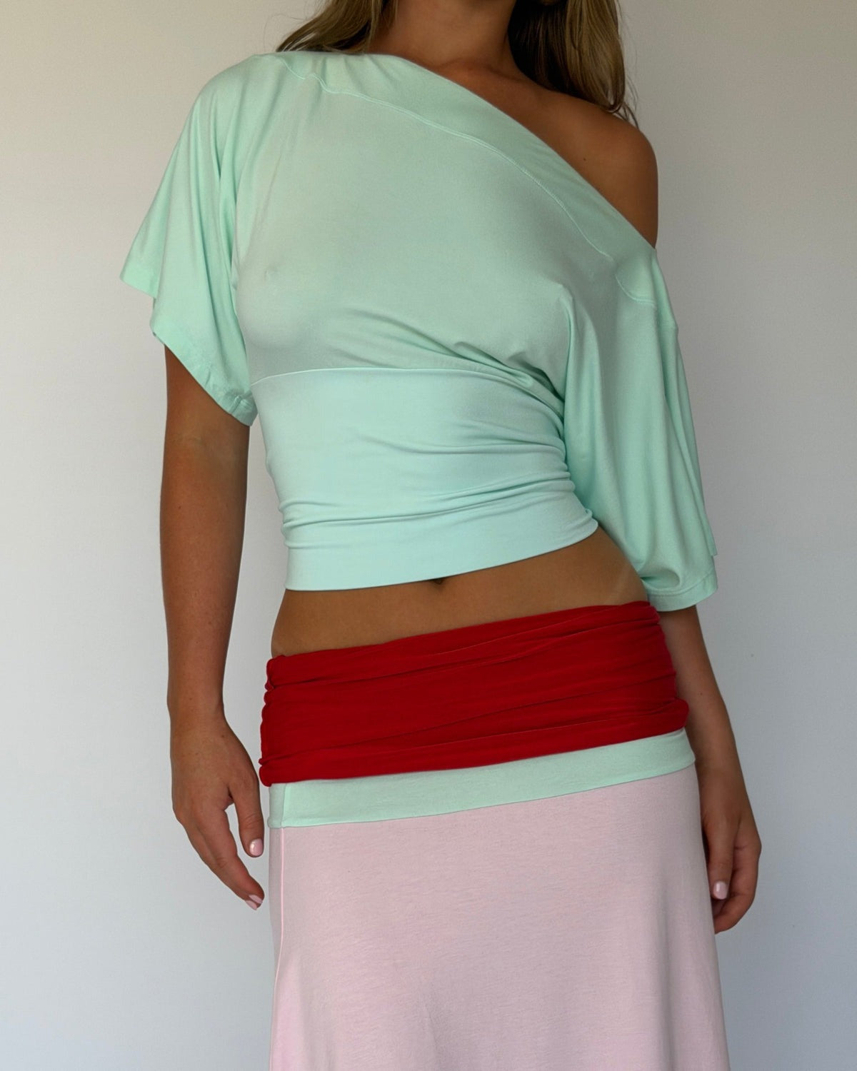 Mint Asymmetrical One-Shoulder Draped Top