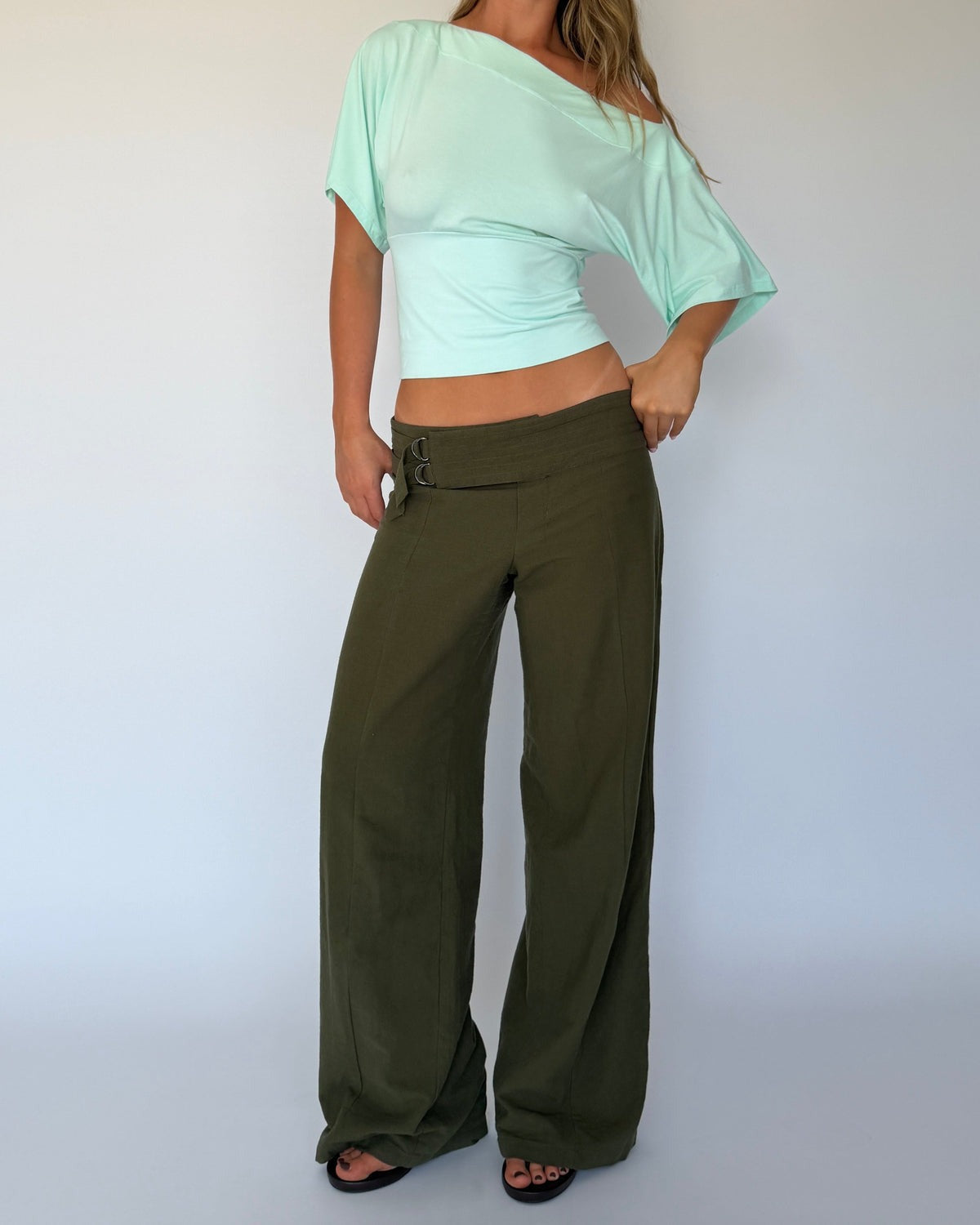 Mint Asymmetrical One-Shoulder Draped Top