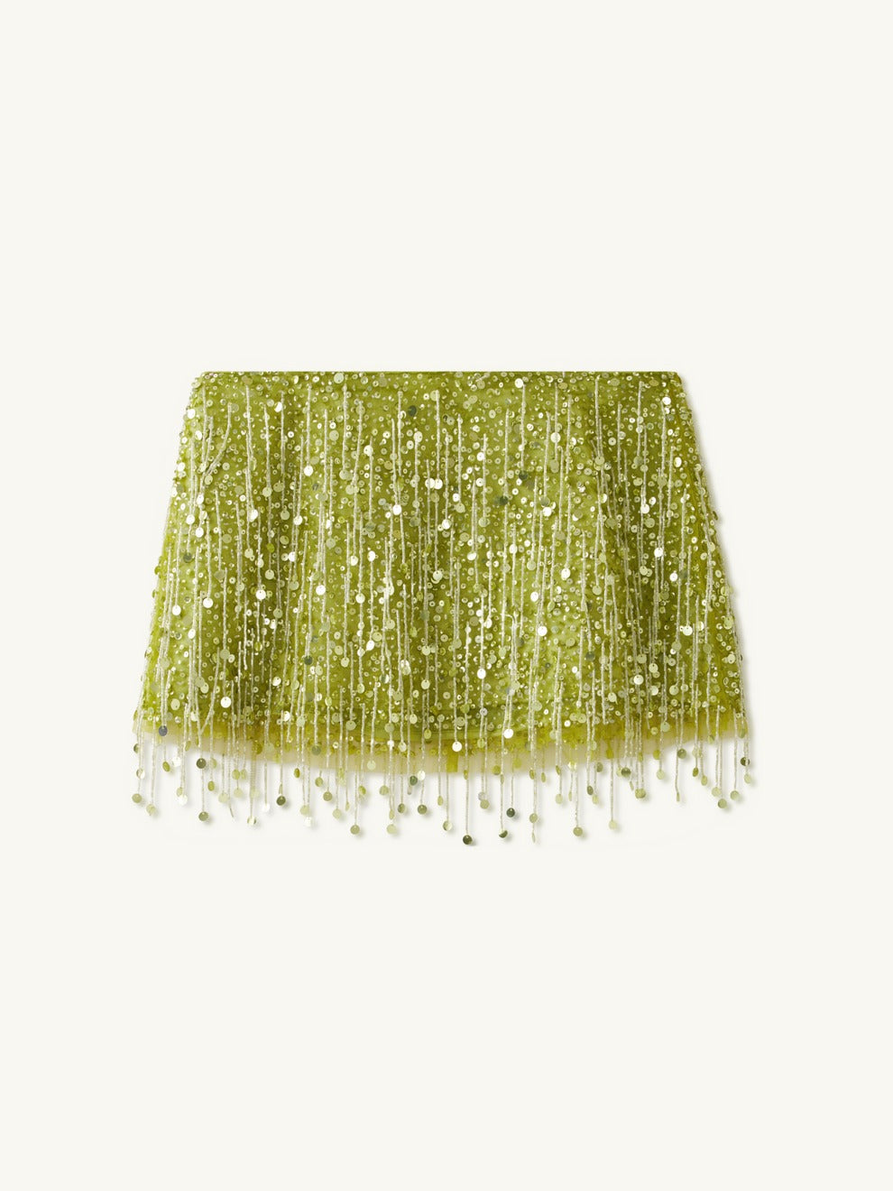 Yasmin Hand Beaded Bralette & Mini Skirt Set - Chartreuse