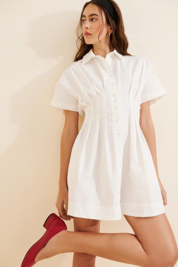 Button-Front Pleated Mini Shirtdress