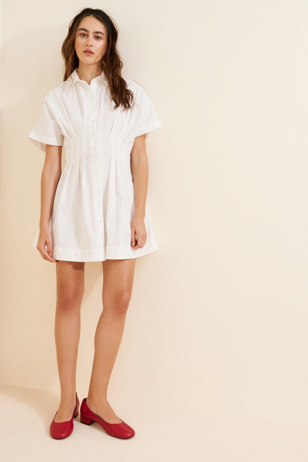 Button-Front Pleated Mini Shirtdress
