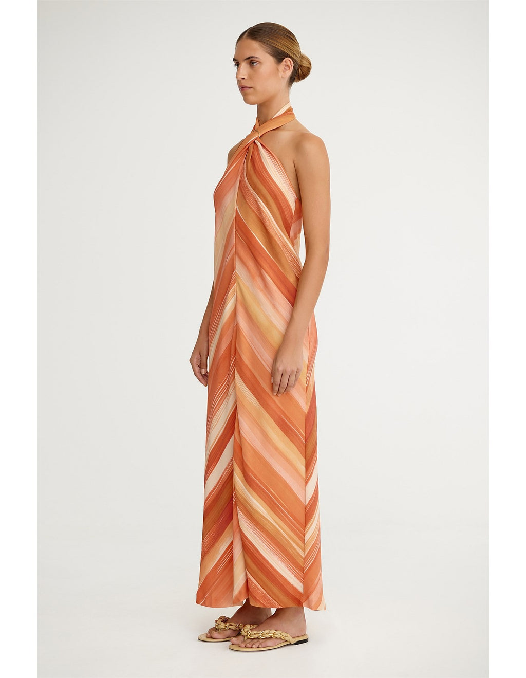 Sunset Striped Halter Backless Maxi Dress
