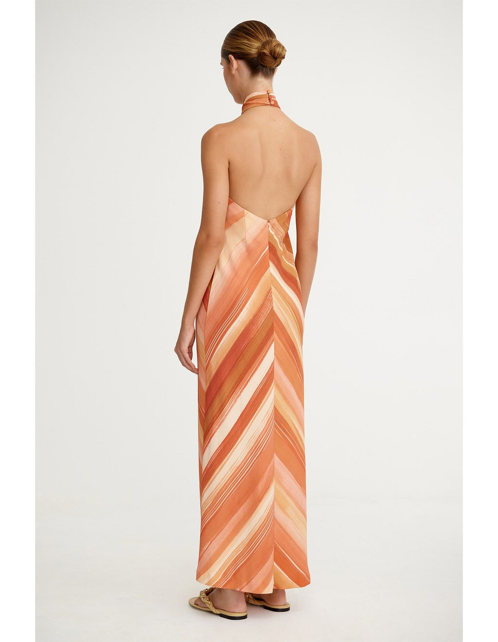 Sunset Striped Halter Backless Maxi Dress