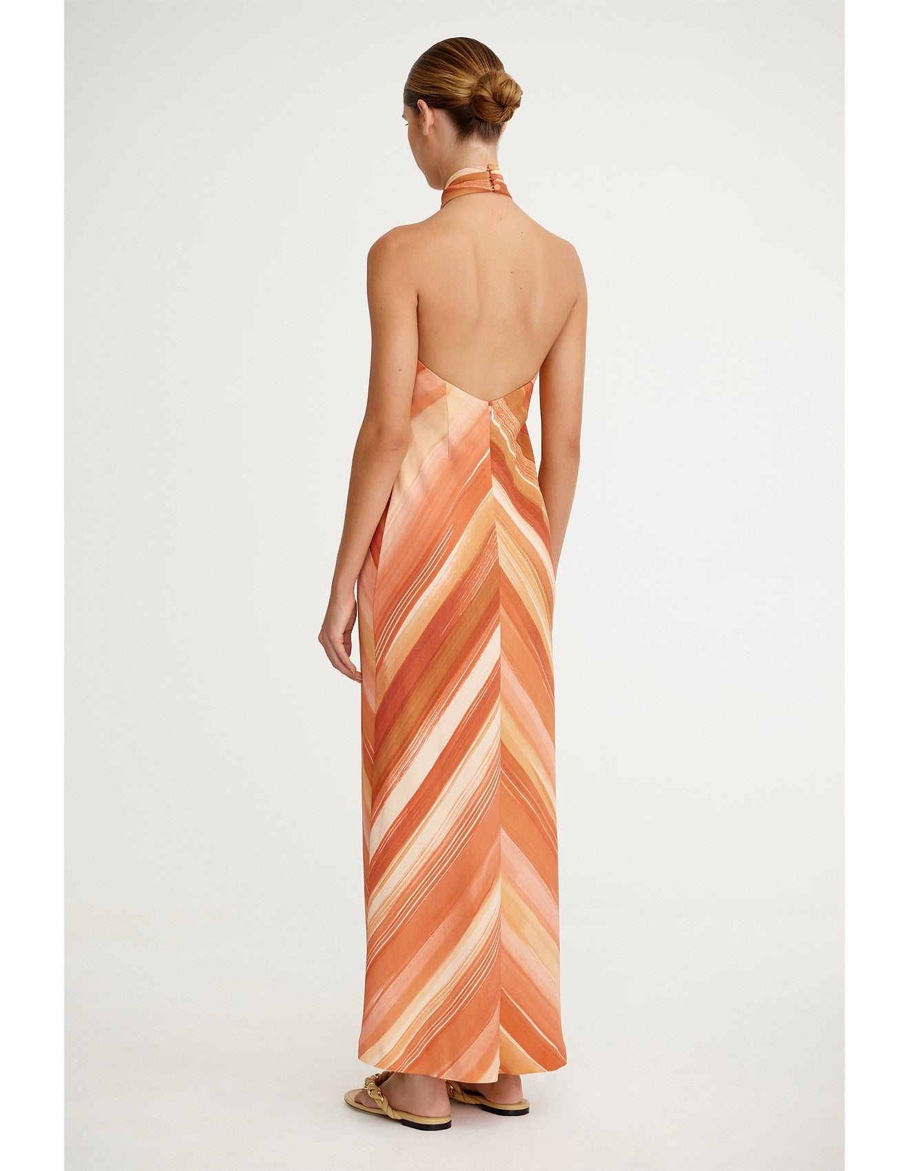 Sunset Striped Halter Backless Maxi Dress
