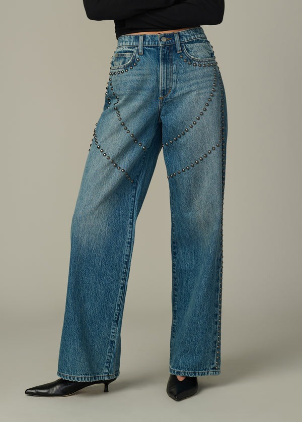 Studded High-Rise Straight-Leg Denim Jeans