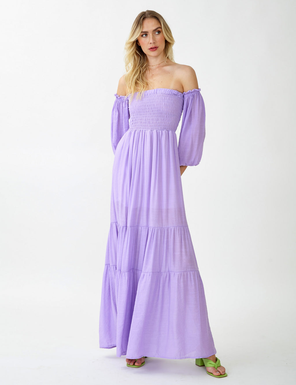 Lavender Whisper Off-Shoulder Maxi Dress