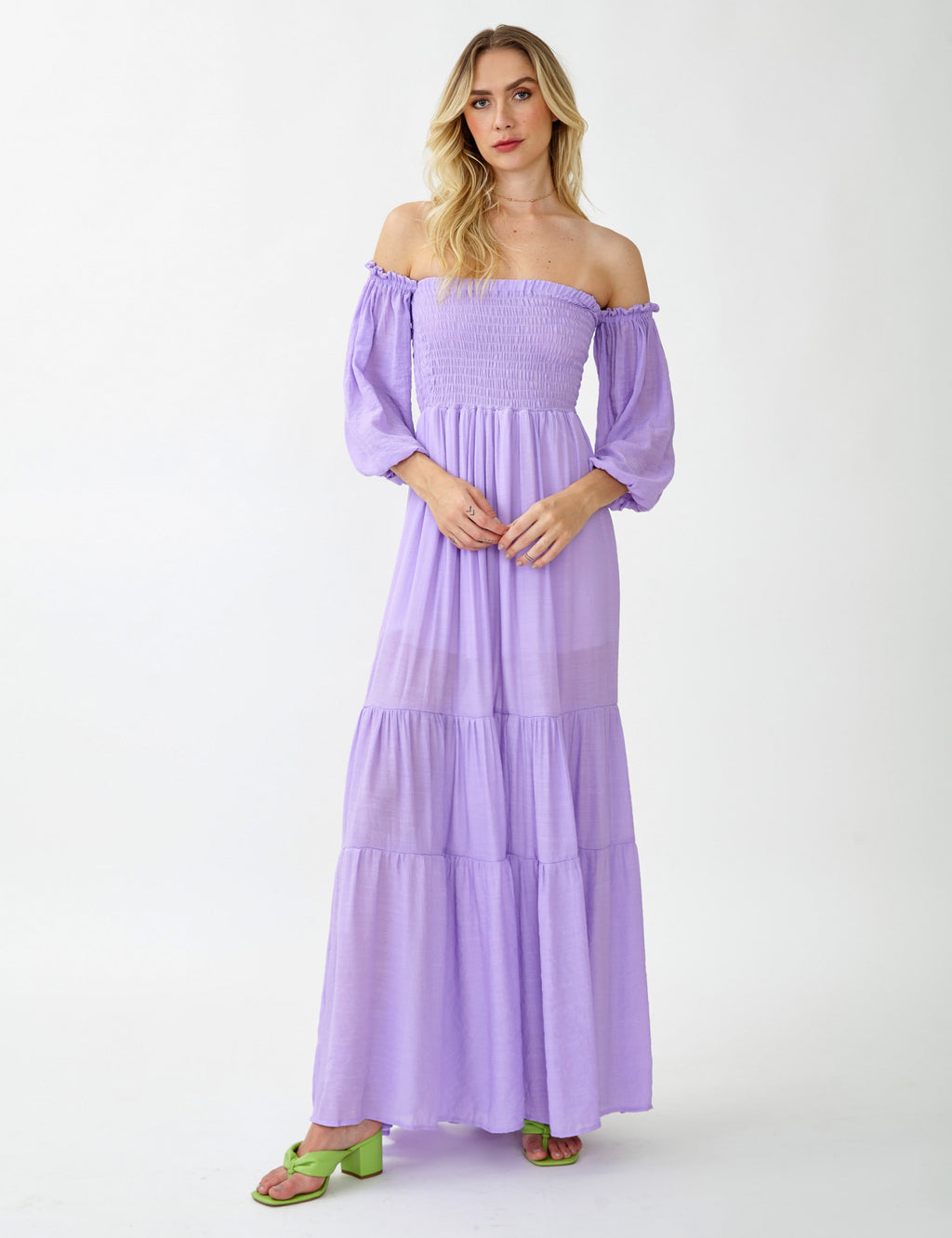 Lavender Whisper Off-Shoulder Maxi Dress