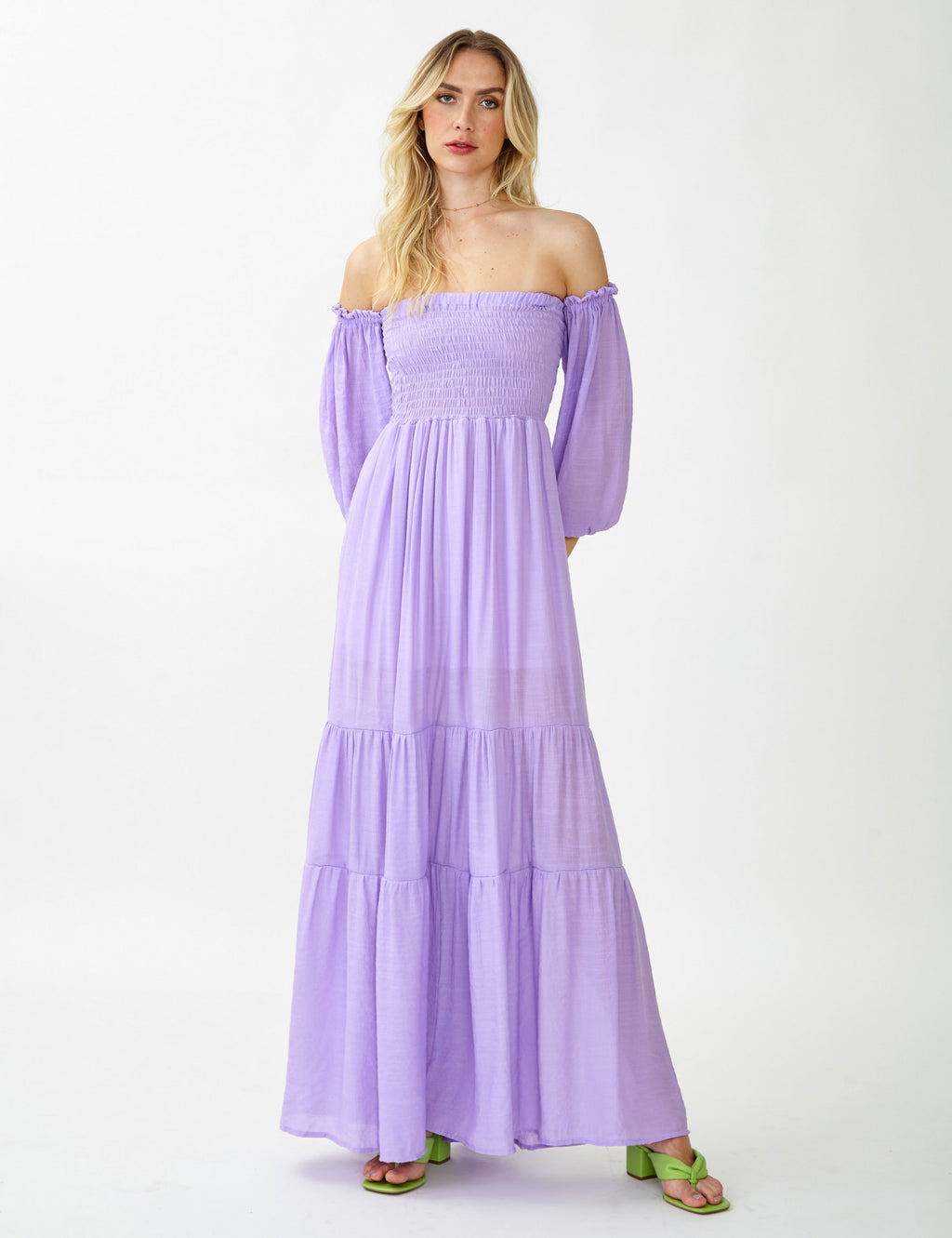 Lavender Whisper Off-Shoulder Maxi Dress