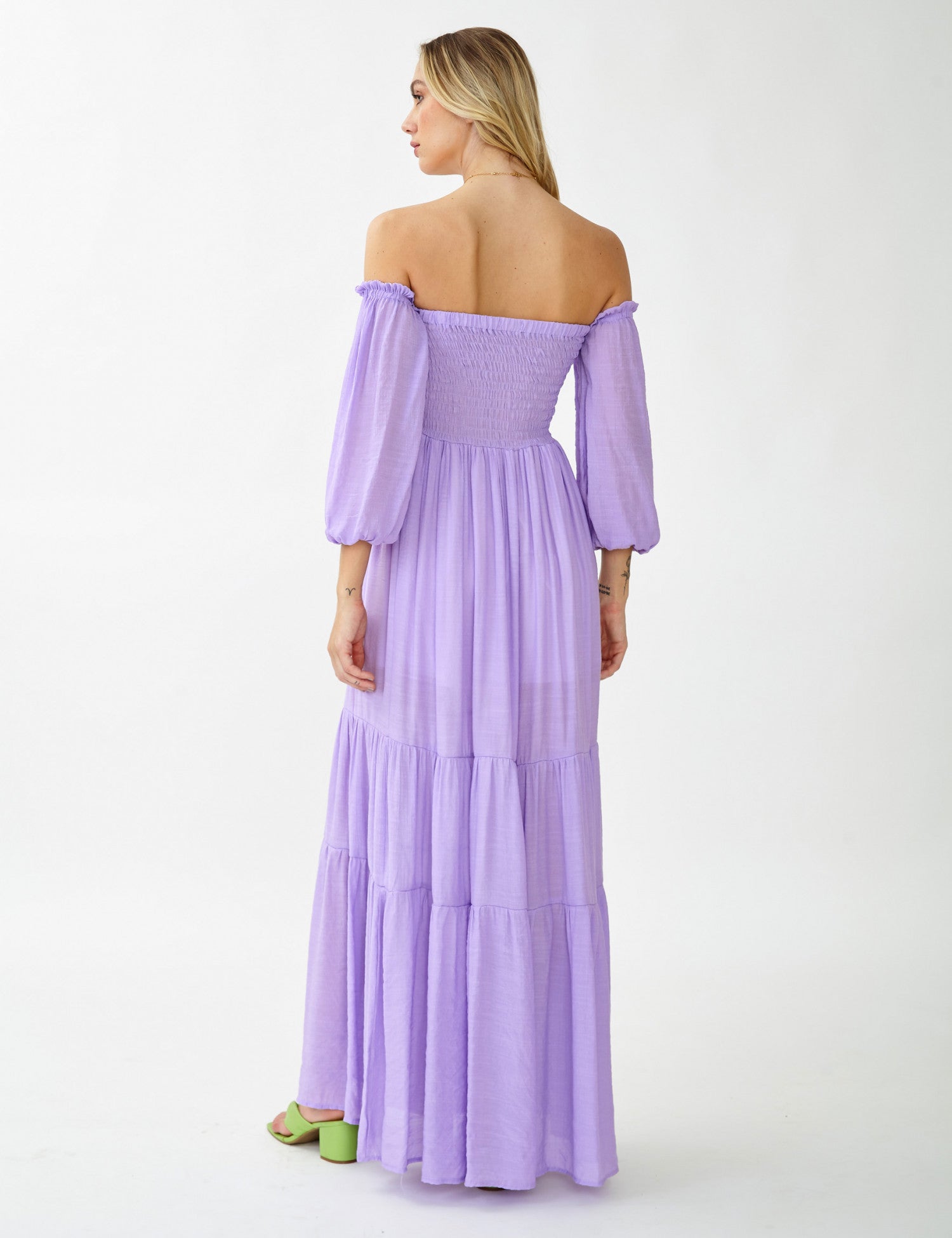 Lavender Whisper Off-Shoulder Maxi Dress