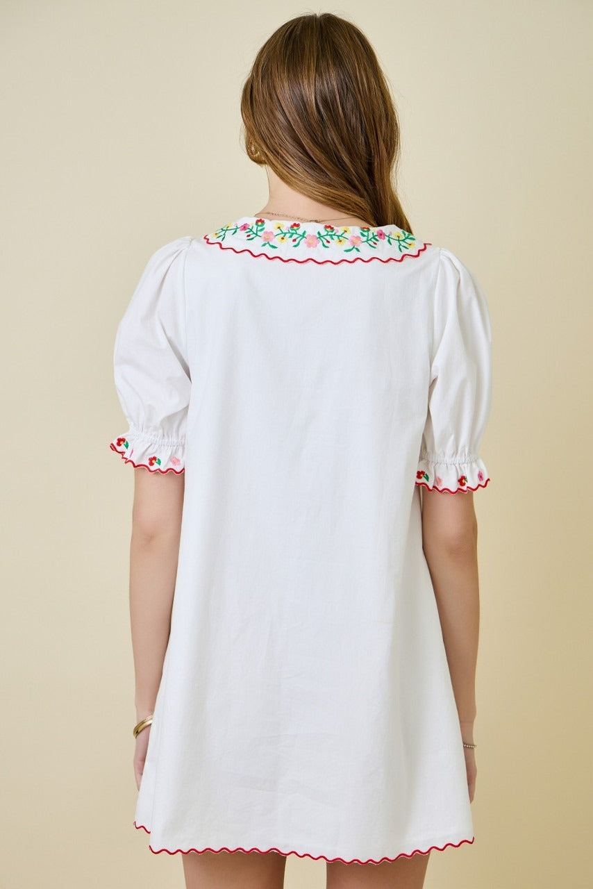 Mary Jane Print Puff Sleeve Mini Dress