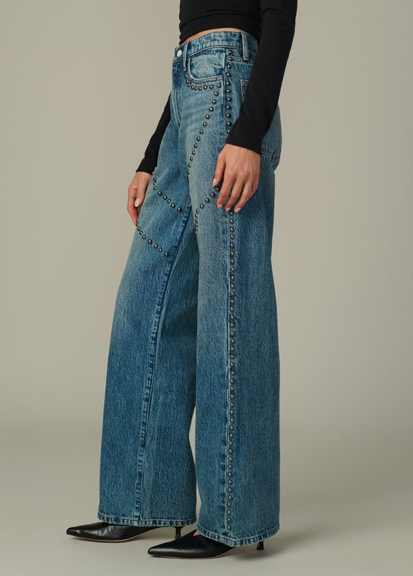 Studded High-Rise Straight-Leg Denim Jeans