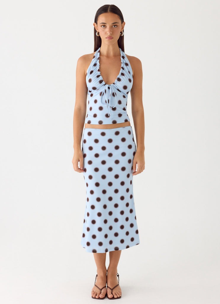 Blue Mocha Polka Dot Halter Co-Ord Set