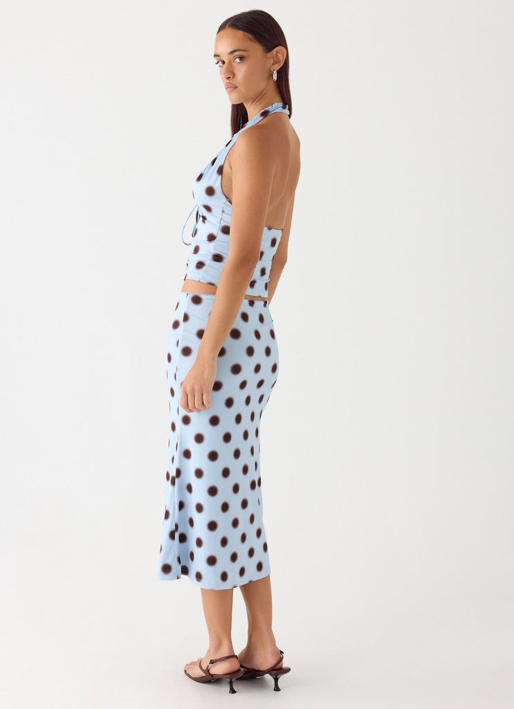 Blue Mocha Polka Dot Halter Co-Ord Set