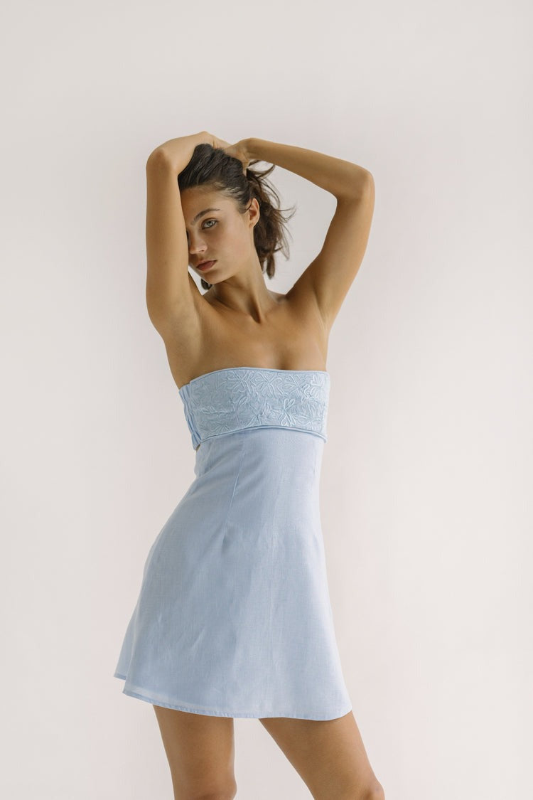 Skyline Strapless Linen Mini Dress