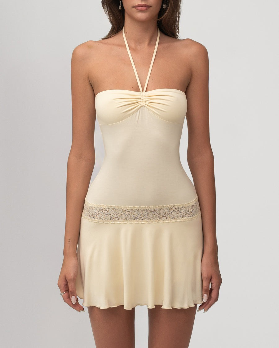 Serene Halter Lace Mini Dress