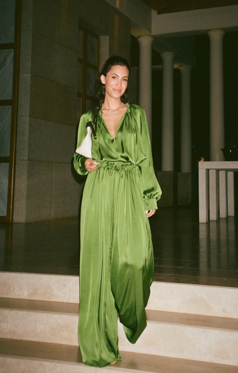 Satin Green Long Sleeve Resort Set