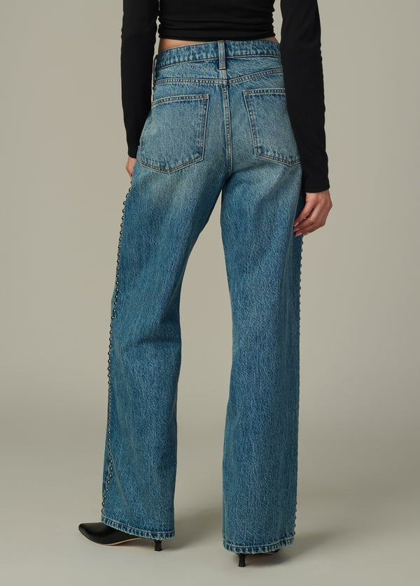 Studded High-Rise Straight-Leg Denim Jeans