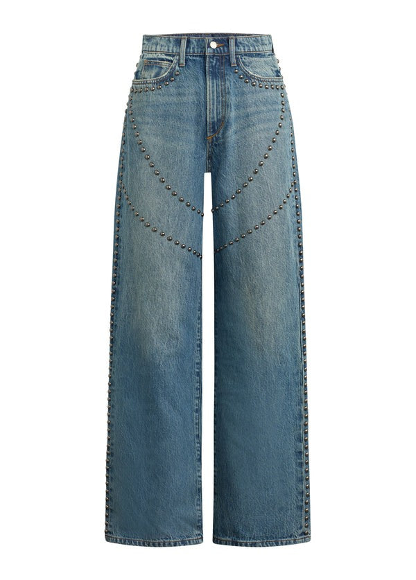 Studded High-Rise Straight-Leg Denim Jeans