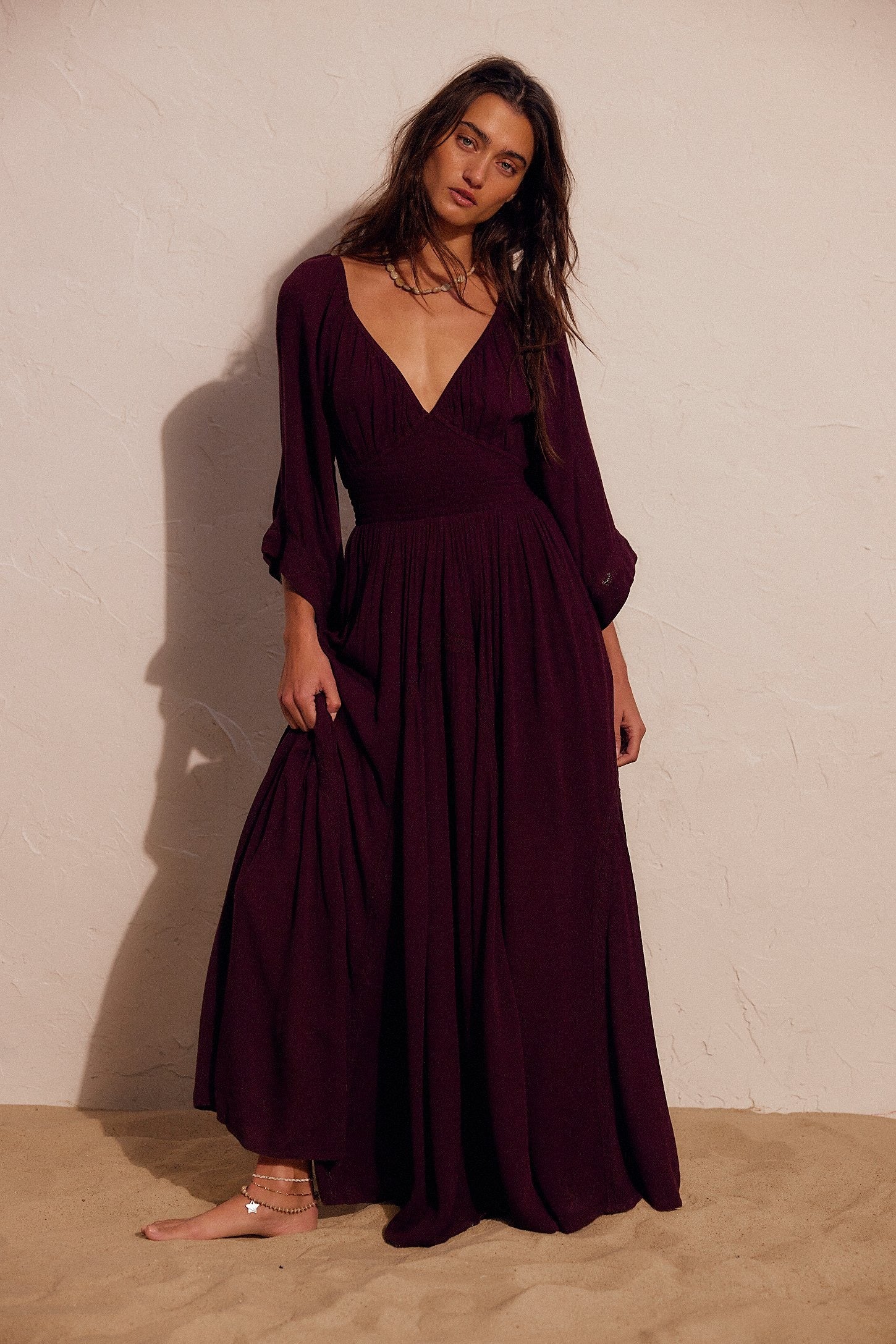 Serena Deep V Boho Maxi Dress