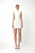 Piroska White Sleeveless Pearl Trim Mini Dress