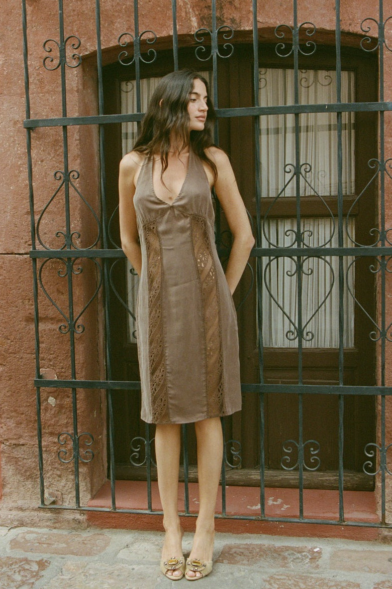 Scarlett Lace Panel Halter Midi Dress